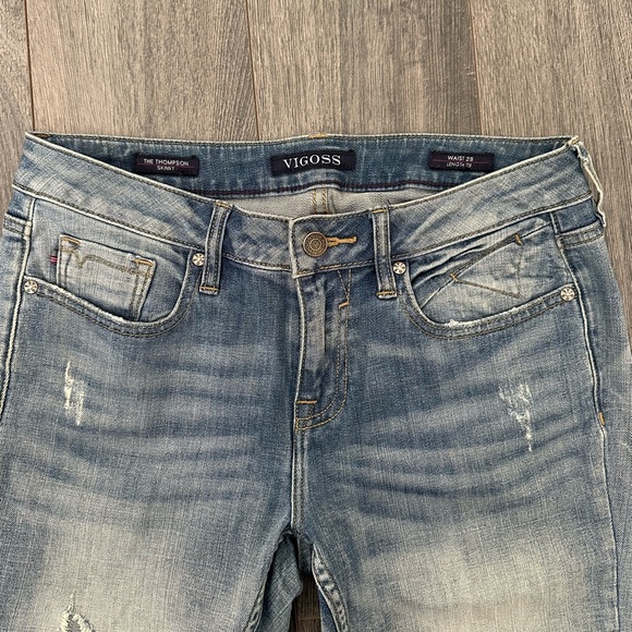 Women’s Vigoss Distressed Blue Denim Skinny Jeans Size 28/28 - Picture 2 of 14